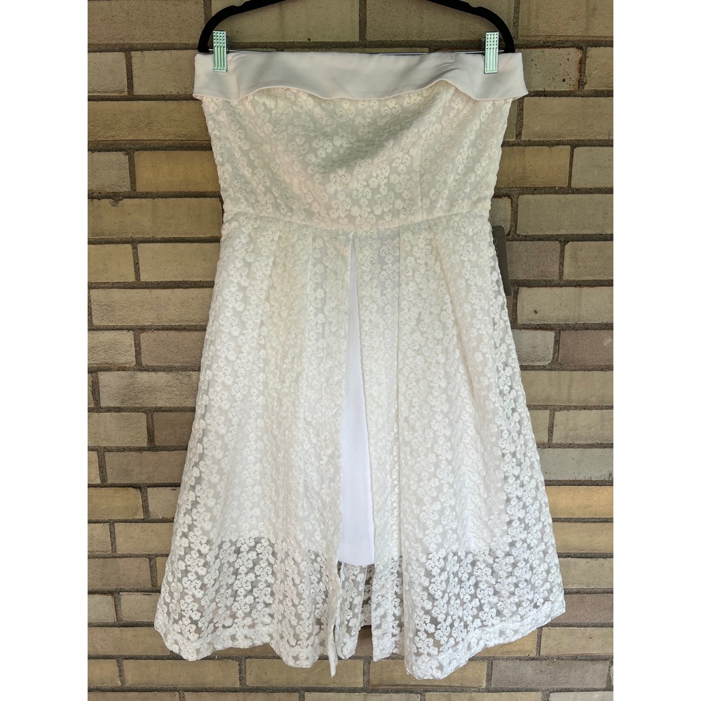 Eva Mendes New York & Company White Floral Lace Strapless Midi Dress Medium - Picture 1 of 7